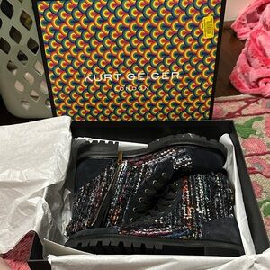 Kurt Geiger Black and Multicolor Tweed Boots